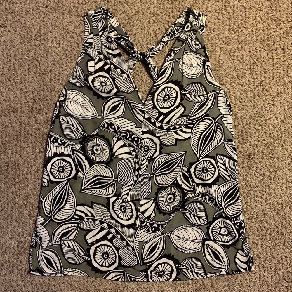 LOFT Ann Taylor Abstract Floral Twist Back Top